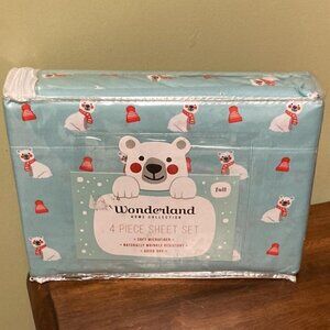 NEW! Wonderland Home "BABY POLAR BEAR" Holiday Microfiber 4 Pc Full Sheet Set